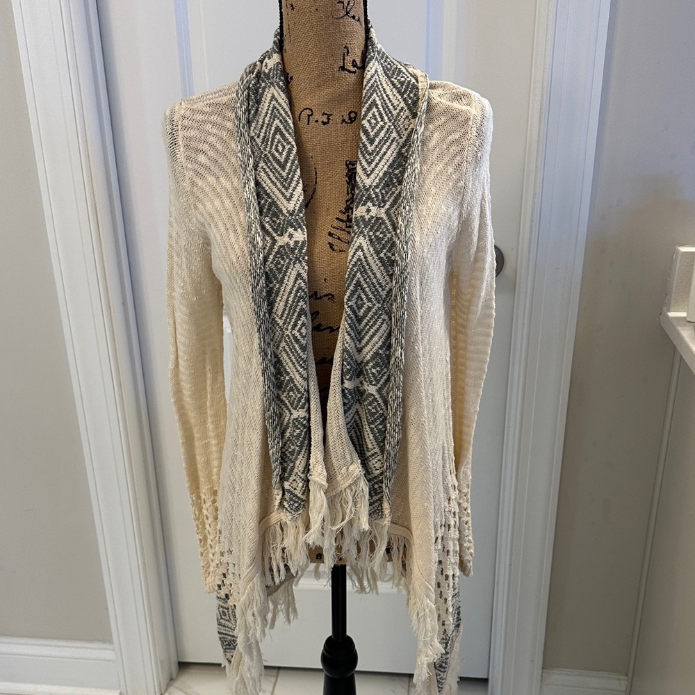 Full Tilt Cream and Gray Open-Front Cardigan